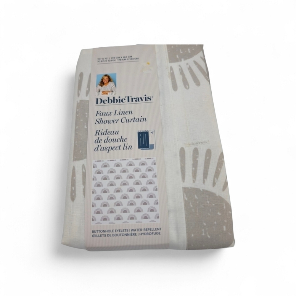 Faux Linen Shower Curtain - White and Gray